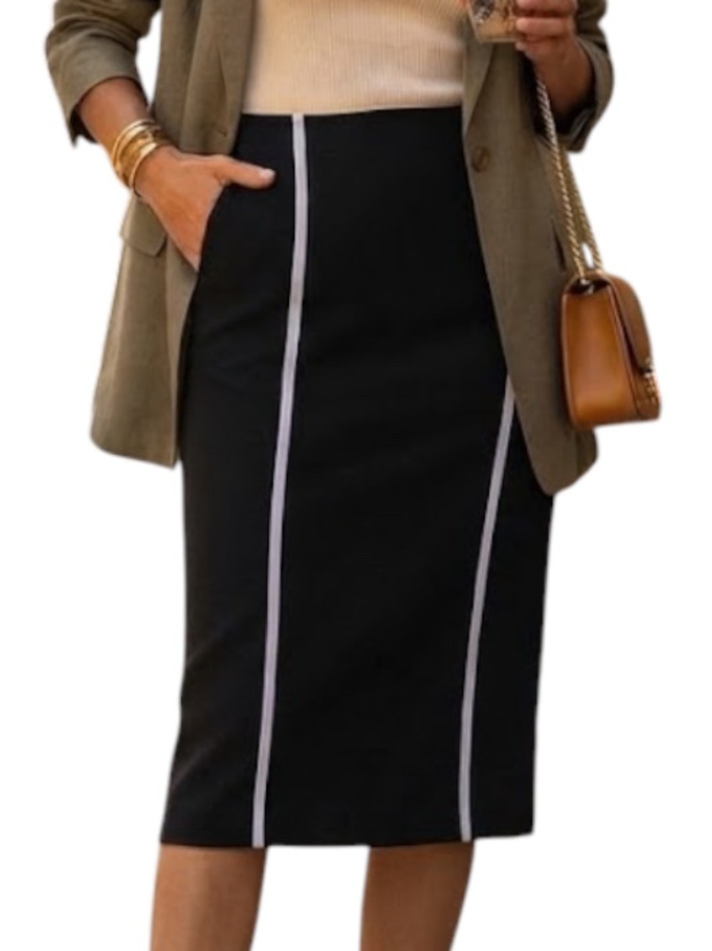 JOSEPH RIBKOFF Black Pencil Skirt Zipper Detail Elastic High Waist Size 4